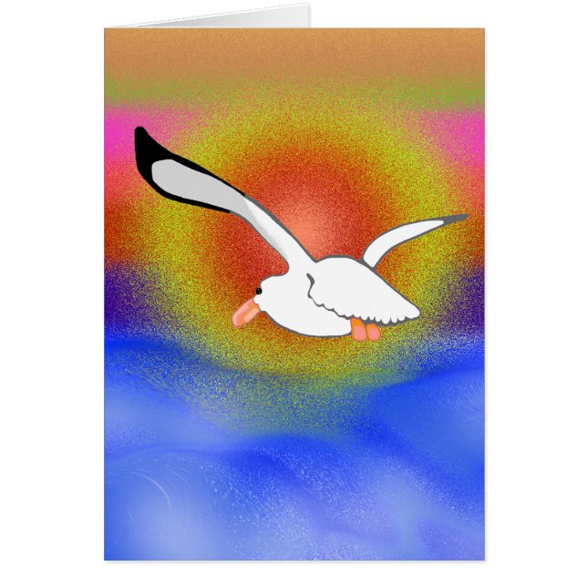 Fiskmås & solnedgång hälsningskort (Framsidan)