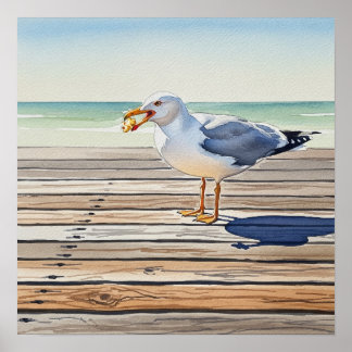 Fiskmås Stealing Popcorn Poster