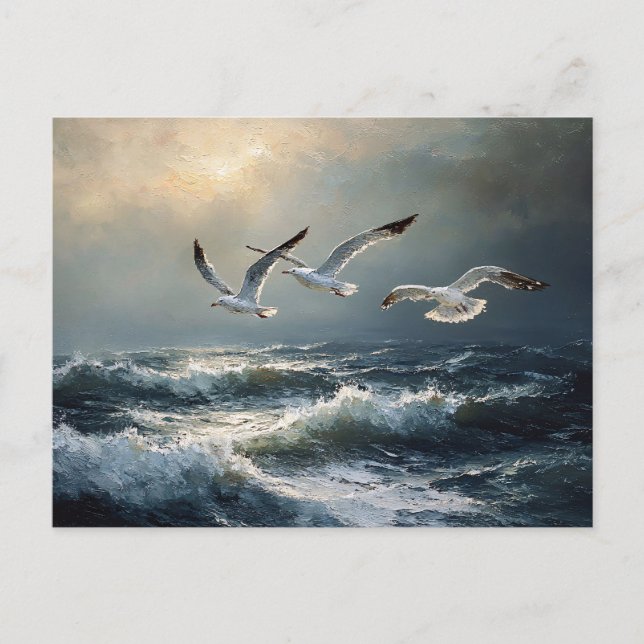 Fiskmås Stormy Ocean Fine Art Vykort (Framsida)