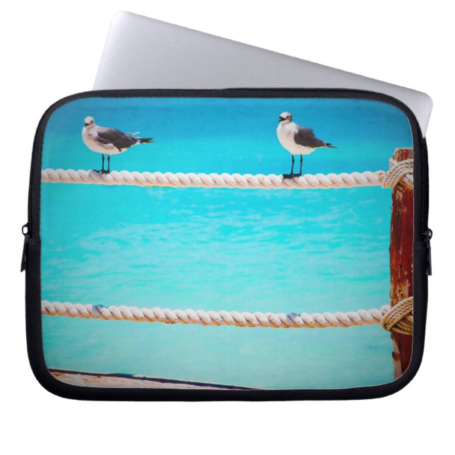 Fiskmås strandfåglars turkos Havsfoto vid kusten Laptop Sleeve (Framsidan)