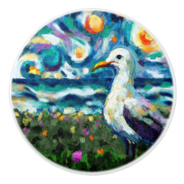 Fiskmås Van Gogh Stil Beach Himmel Blue Nautical Knopp