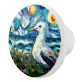 Fiskmås Van Gogh Stil Beach Himmel Blue Nautical Knopp