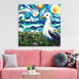 Fiskmås Van Gogh Stil Beach Himmel Blue Teal Canvastryck