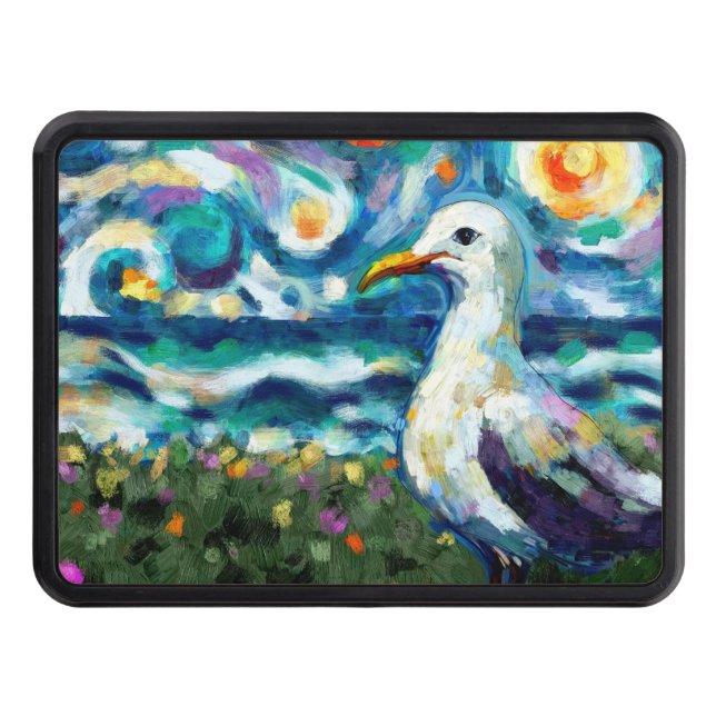 Fiskmås Van Gogh Stil Beach Himmel Blue Teal Dragkroksskydd (Framsidan)