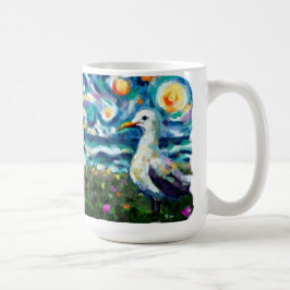 Fiskmås Van Gogh Stil Beach Himmel Blue Teal Kaffemugg