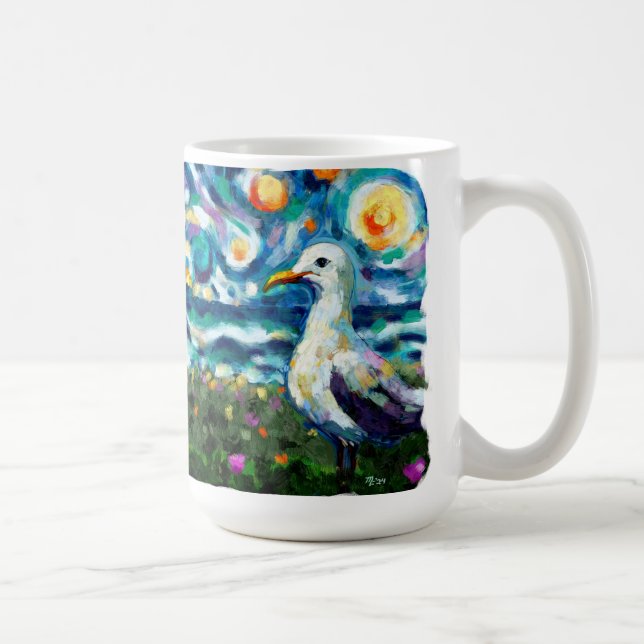 Fiskmås Van Gogh Stil Beach Himmel Blue Teal Kaffemugg (Höger)