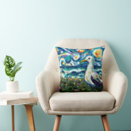 Fiskmås Van Gogh Stil Beach Himmel Blue Teal Kudde