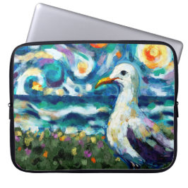 Fiskmås Van Gogh Stil Beach Himmel Blue Teal Laptop Fodral