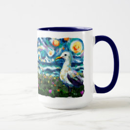 Fiskmås Van Gogh Stil Beach Himmel Blue Teal Mugg