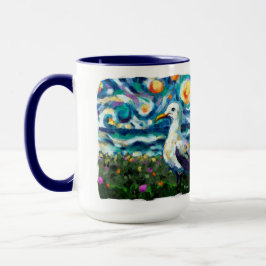 Fiskmås Van Gogh Stil Beach Himmel Blue Teal Mugg
