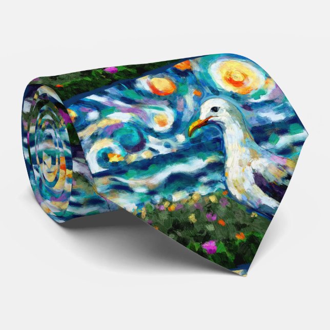 Fiskmås Van Gogh Stil Beach Himmel Blue Teal Slips (Rullad)