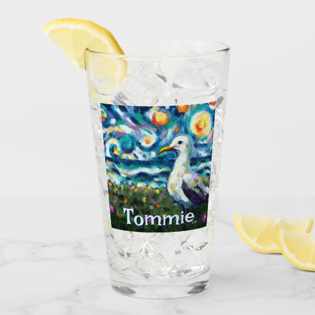 Fiskmås Van Gogh Stil Beach-Personligen Glaskopp (Framsida Ice)