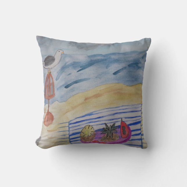 Fiskmås vid Beach Cushion Kudde (Framsida)