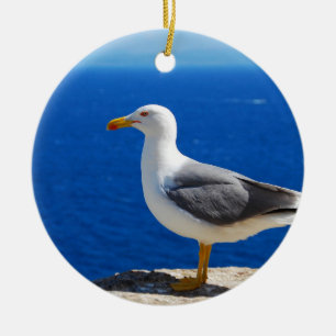 Fiskmås vid stranden julgransprydnad keramik