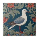 Fiskmås William Morris stil Höger Sea Marine Bird Kakelplatta<br><div class="desc">"Klassy Classic art nouveau",  "sage grönt fiskmås bird",  "hawaiiska havslevande djur",  "william morris ceramic tile",  "blue water vatten life",  "Sea Ocseas mörk navy red",  "höger face vintage life",  "nautical wildlife vild animal",  "white gull blommigt blombotanical",  "Traditionella stranden kusten antique"</div>