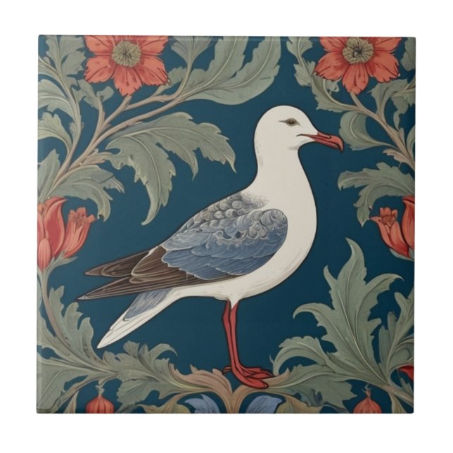 Fiskmås William Morris stil Höger Sea Marine Bird Kakelplatta (Framsidan)