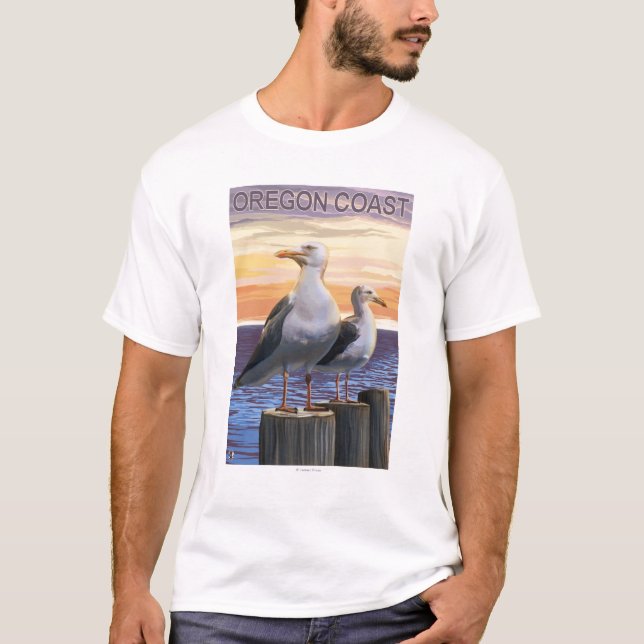 Fiskmåsar för Oregon kustenhav Tee Shirt (Framsida)