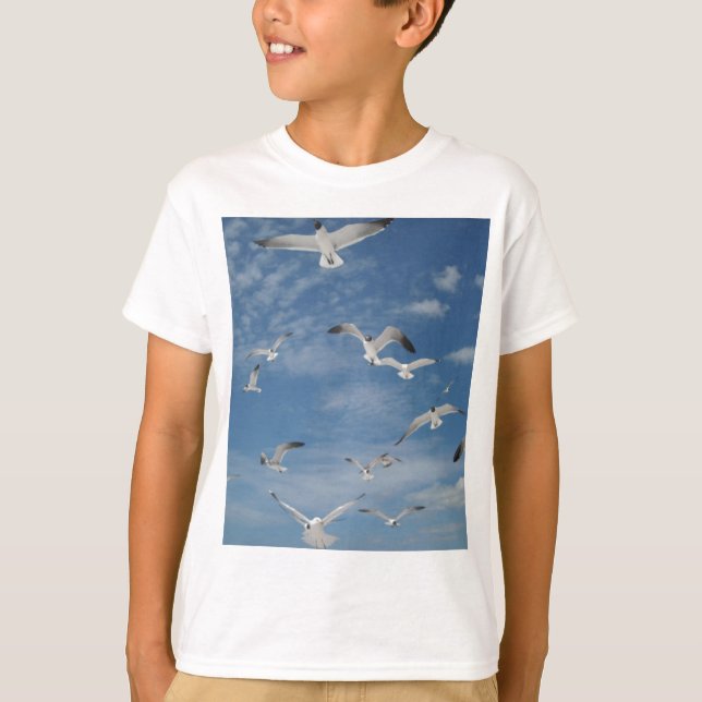 Fiskmåsar i flyg t-shirt (Framsida)