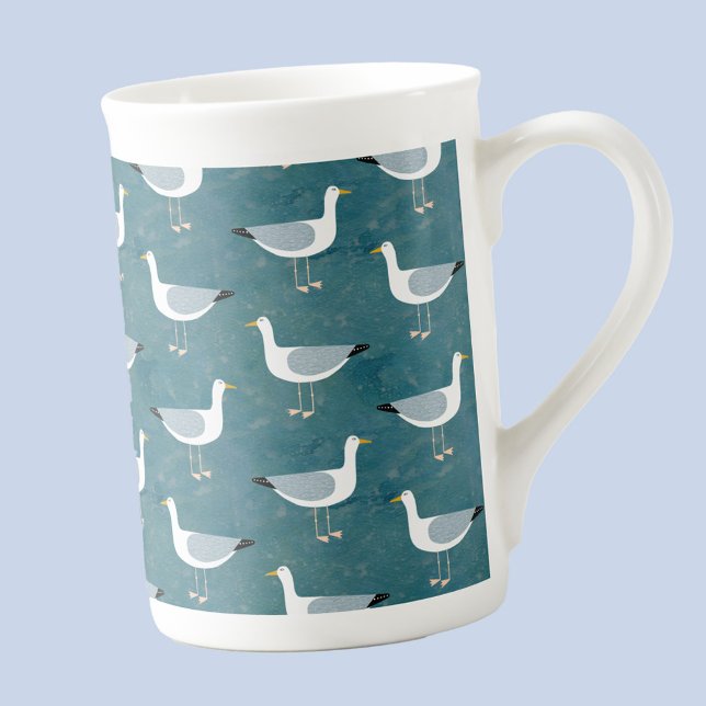 Fiskmåsar Nautical Benporslin Mugg (Seagull nautical bone china mug)