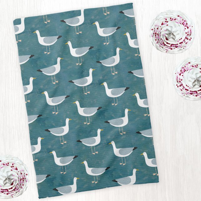 Fiskmåsar Nautical Kökshandduk (Seagull nautical kitchen tea towel)
