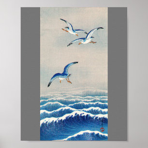 Fiskmåsar över Vågar, Watanabe Seitei Poster