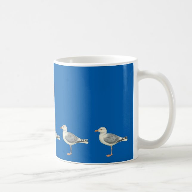 Fiskmåsar på blå bakgrund kaffemugg (Höger)