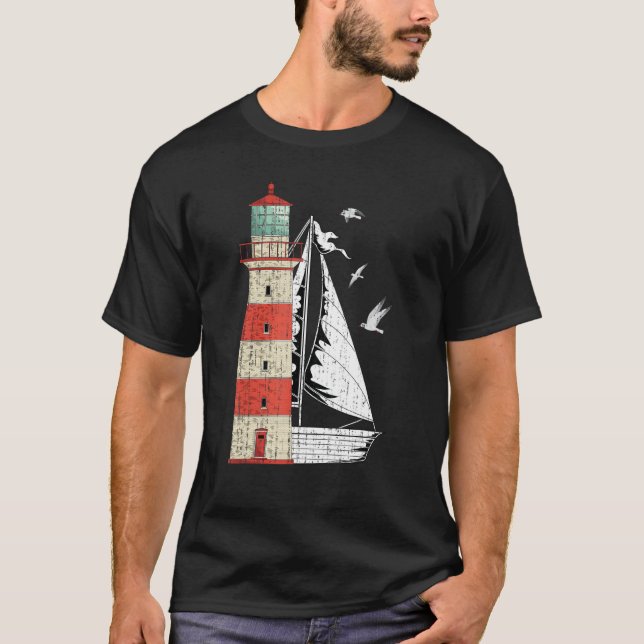 Fiskmåsar Sailboat Nautical Sailing Sea Ocean Ligh T Shirt (Framsida)
