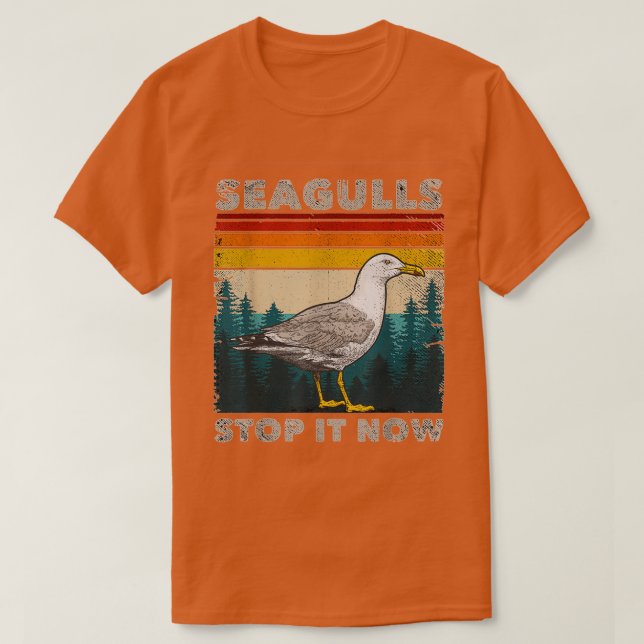 Fiskmåsar stoppa nu Bird Älskare 80 s Retro Funny  T Shirt (Design framsida)