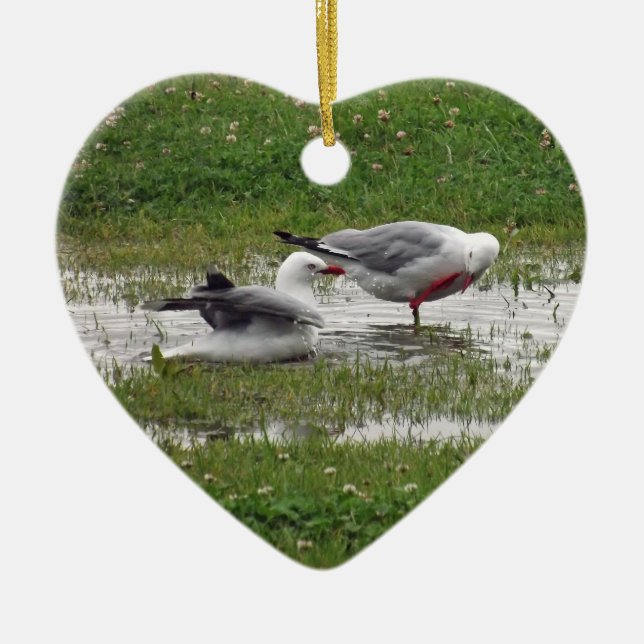 Fiskmåsar tar en bath julgransprydnad keramik (Framsidan)