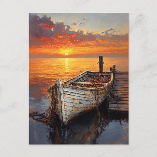 Fisknät för fartyg som fiskas av dockan vykort (Framsida)