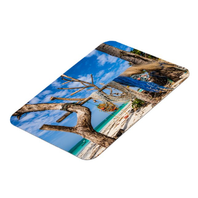 Fisknät som torkar på stranden magnet (Vänstra Sidan)