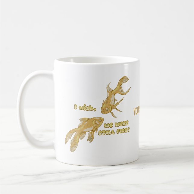 Fiskodling, rolig guldfisk kaffemugg (Vänster)