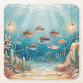 Fiskparty Texas tema Underlägg Papper Kvadrat