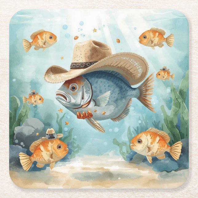Fiskparty Texas tema Underlägg Papper Kvadrat (Framsidan)