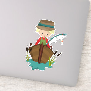 Fiskpojke, fiskare, fisketruda, blond hårstrå klistermärken
