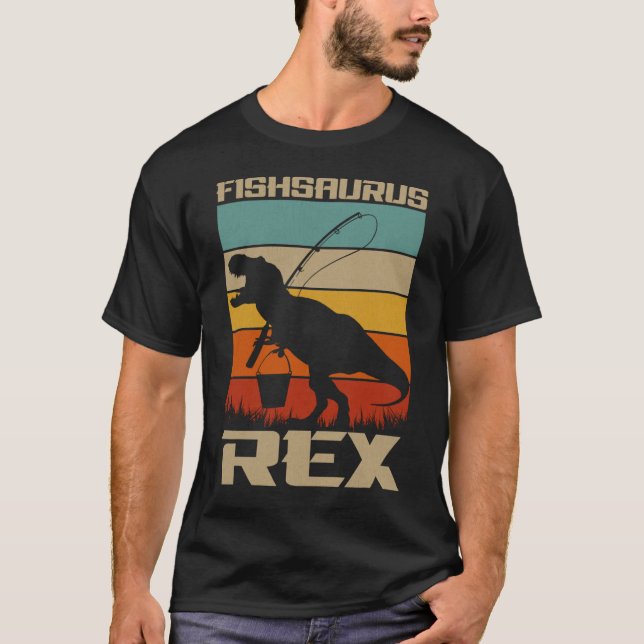 Fisksaurus obass Fishing T Rex Dinosaur T Shirt (Framsida)