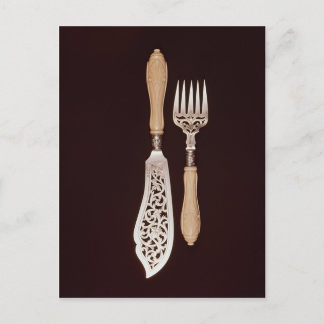 Fiskservrar med varvad elfenbenshandtag vykort (Framsida)