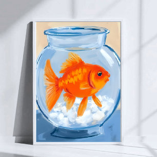 Fiskskål Guld fisk Vattenfärg Målad Poster