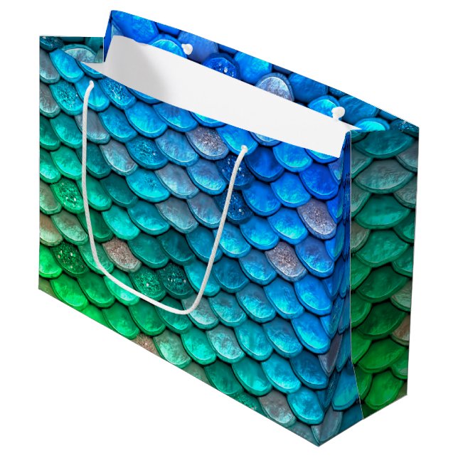 Fiskskalor i Iridescent Blue Grönt Glitter Sjöjung (Framsidan Vinklad)