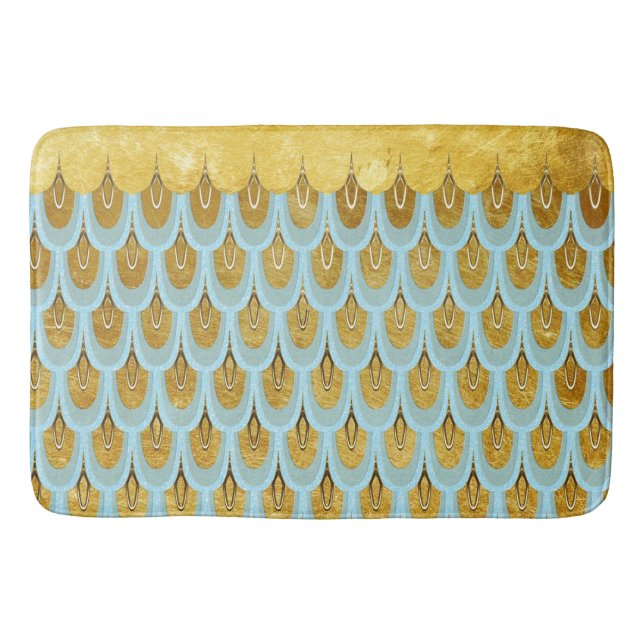 Fiskskalor i Sjöjungfrun Shiny Blue Teal Glitter Badrumsmatta (Framsidan)