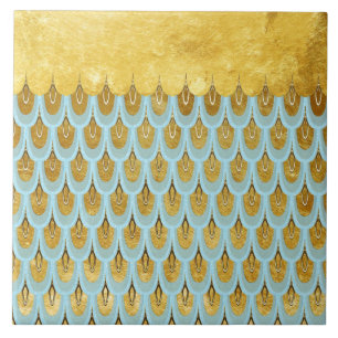 Fiskskalor i Sjöjungfrun Shiny Blue Teal Glitter Kakelplatta