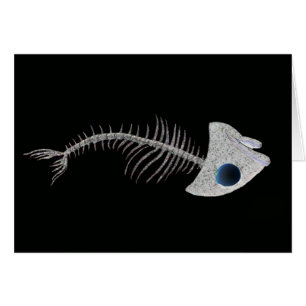 Fiskskelett på svart hälsningskort