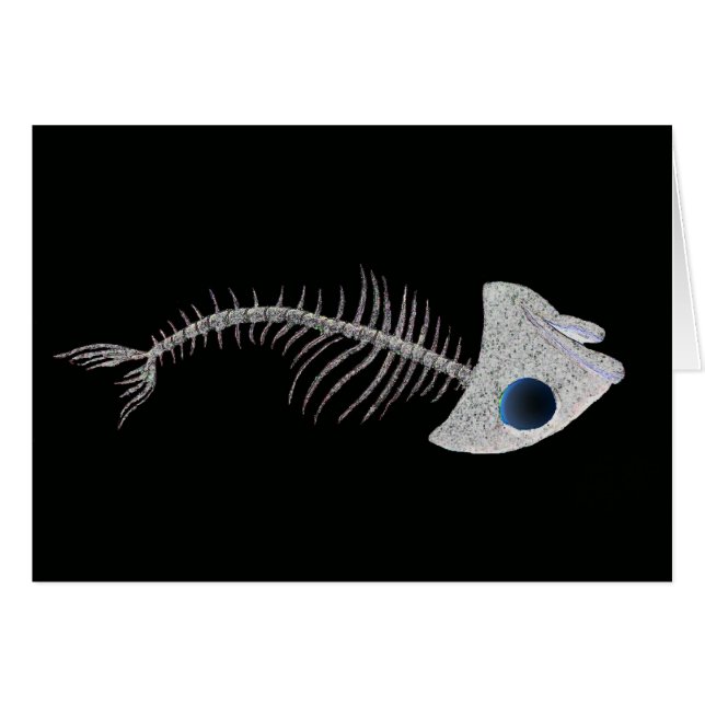 Fiskskelett på svart hälsningskort (Framsidan Horizontal)