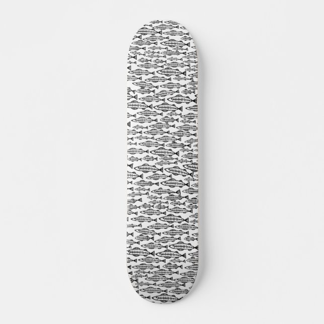 Fiskskola - svart på trä skateboard bräda 20,5 cm (Framsida)