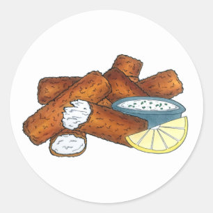 Fisksticks Fisksticks Fiske Finger Tartar Sauce Runt Klistermärke