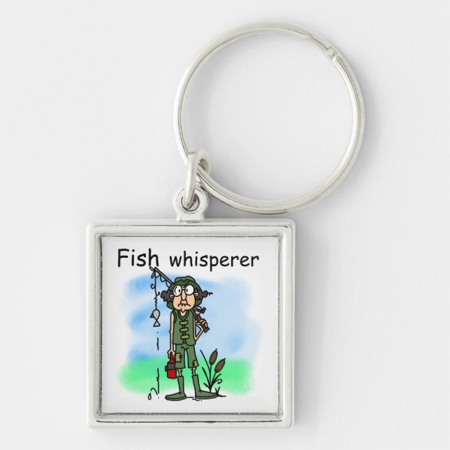 FiskWhisperer Fyrkantig Silverfärgad Nyckelring (Framsidan)