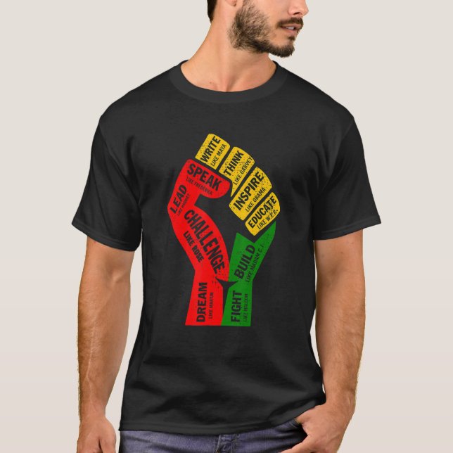 Fist Hand Inspiring Black Leaders Power Black Hist T Shirt (Framsida)