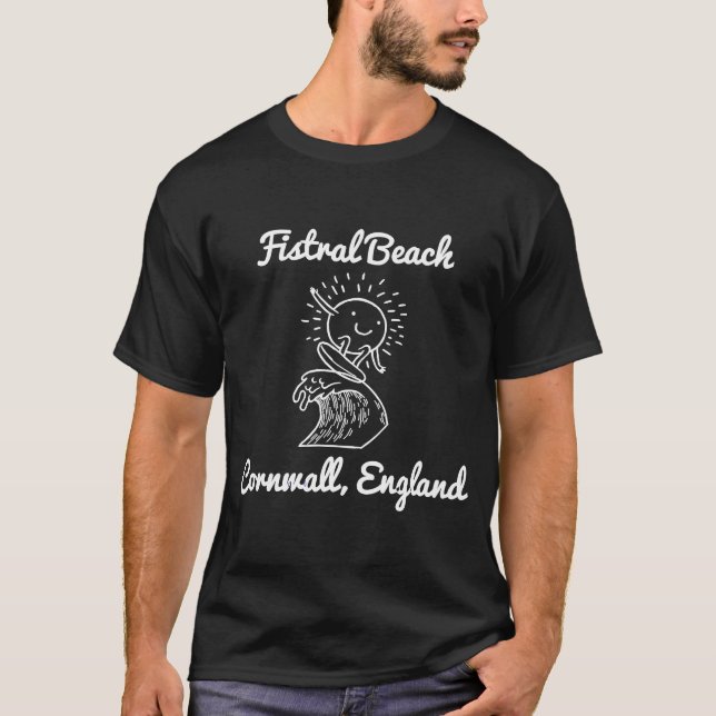 Fistral Beach Cornwall England Surfa Surfing Souve T Shirt (Framsida)