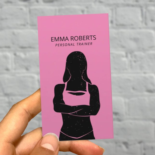 Fit Girl Personal Trainer Black & Rosa Fitness Visitkort (Skapare uppladdad)