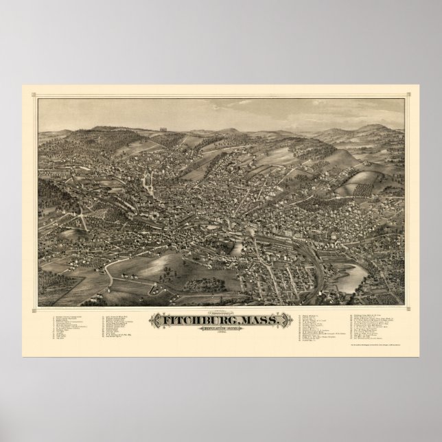 Fitchburg, MORSA Panoramic Karta - 1882 Poster (Framsidan)